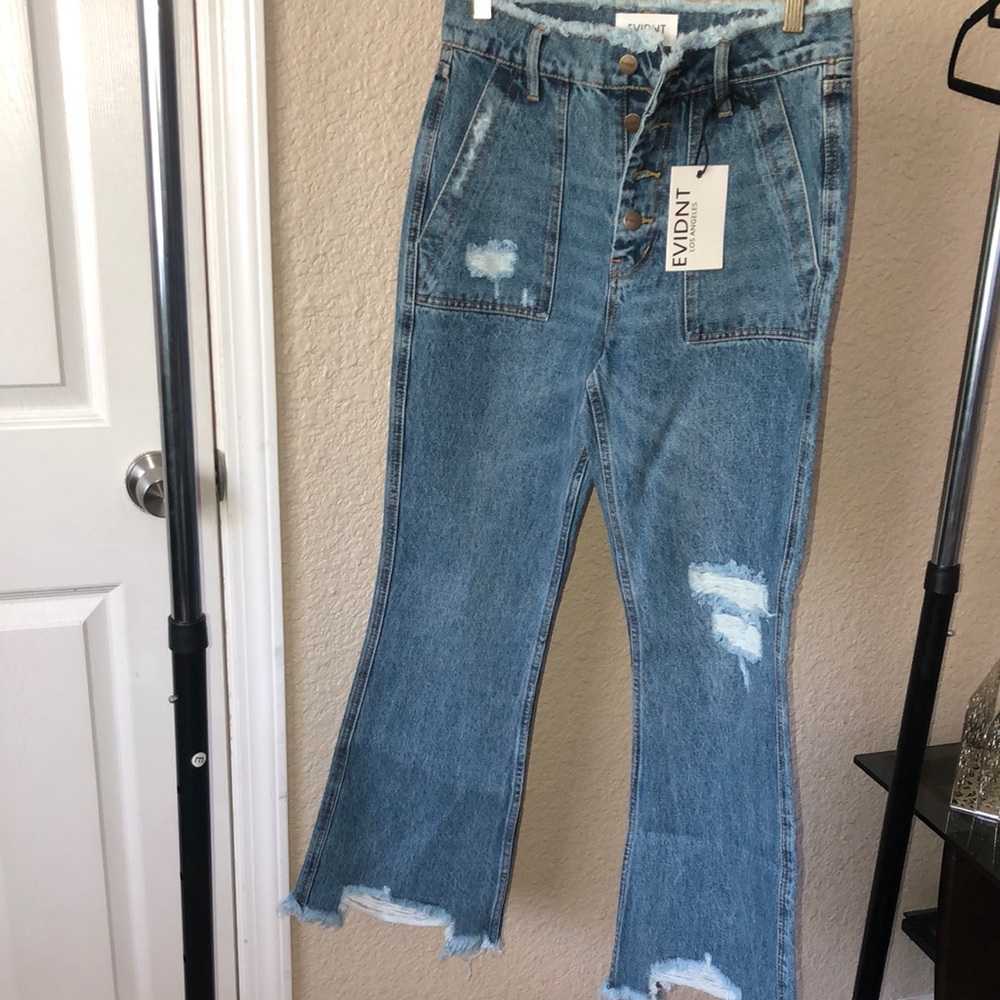 Evidnt Los Angeles Women's Blue Distressed Jeans Nwt